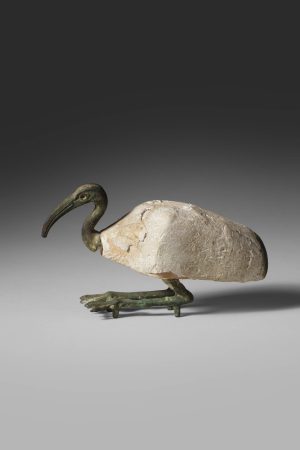 WOOD FIGURE OF SQUATTING IBIS