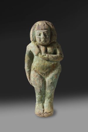 BLUE GREEN FAIENCE FIGURE OF A CONCUBINE
