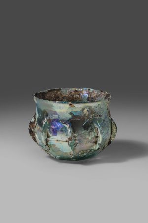 BLUE GLASS RIBBED BOWL