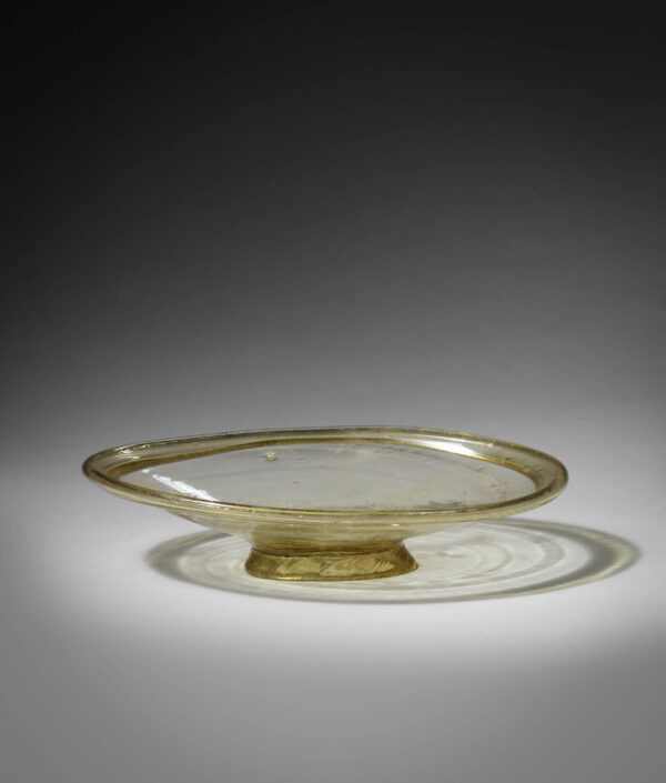 yellow green footed oval dish
