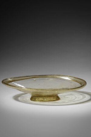 yellow green footed oval dish