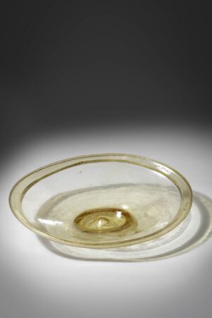 YELLOW GREEN FOOTED OVAL DISH