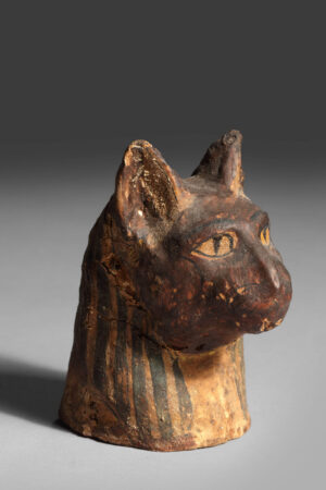 SMALL DARK BROWN CARTONNAGE MUMMY MASK OF A CAT