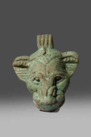BLUE GREEN FAIENCE LION’S FACE PENDANT