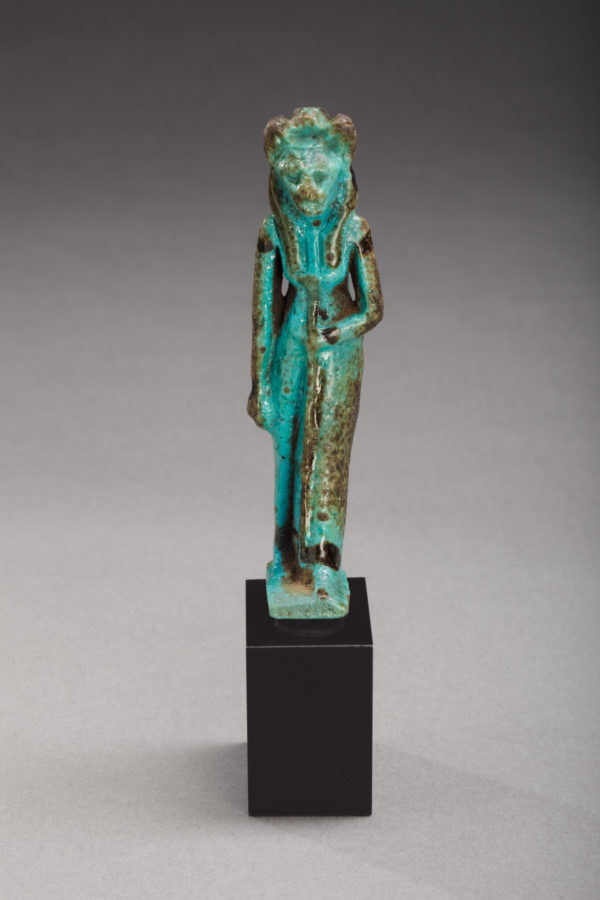 BRILLIANT BLUE FAIENCE SAKHMET AMULET