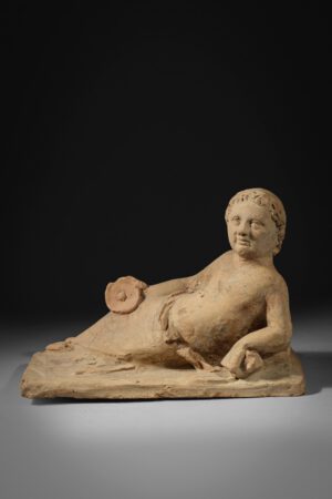 LARGE TERRACOTTA LID OF CINERARY URN