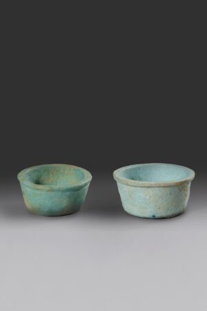PAIR OF MINI BLUE FAIENCE PAINT POTS