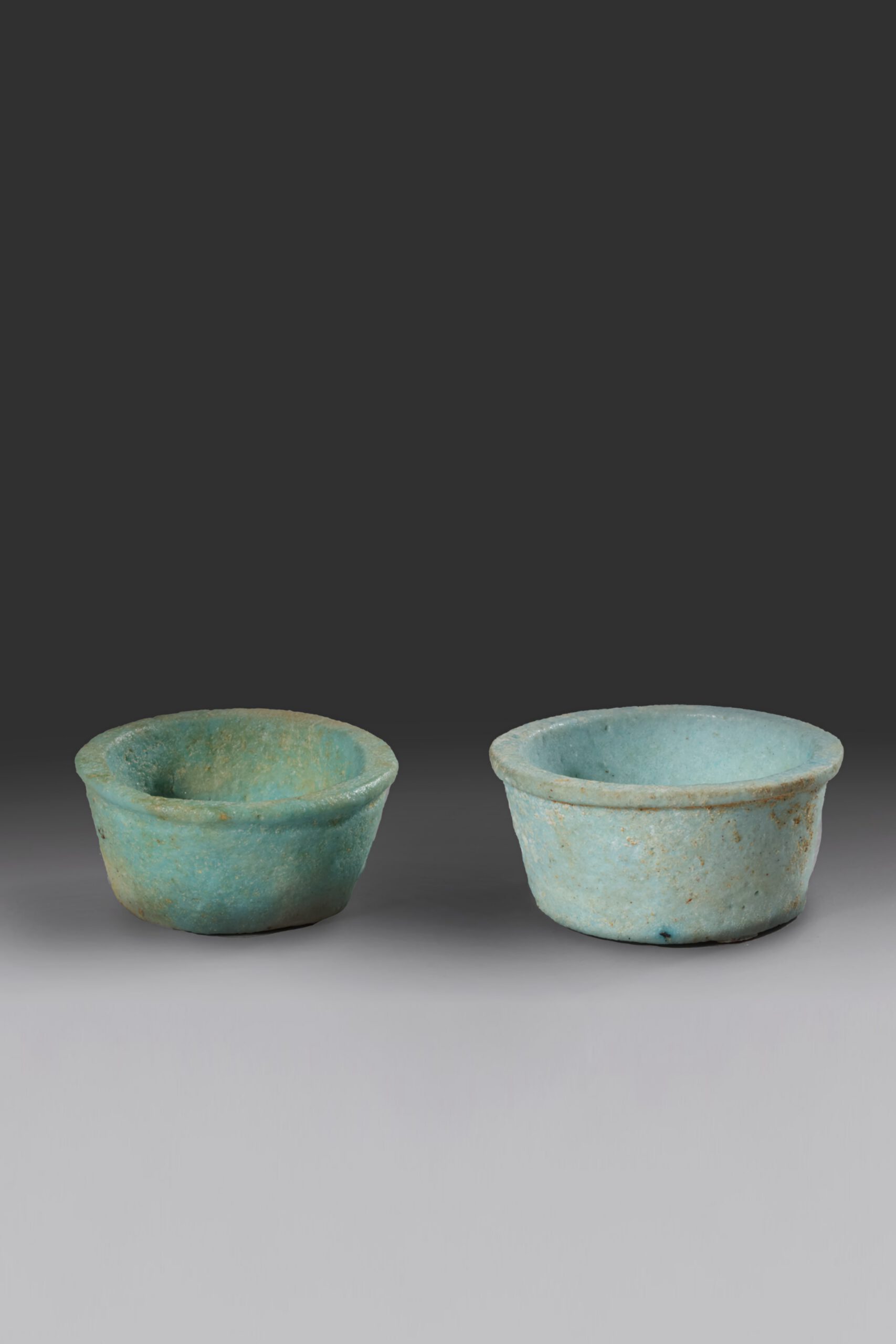 PAIR OF MINI BLUE FAIENCE PAINT POTS
