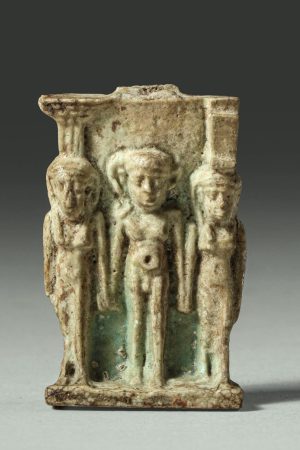 SMALL FAIENCE AMULET OF OSIRIAN TRIAD