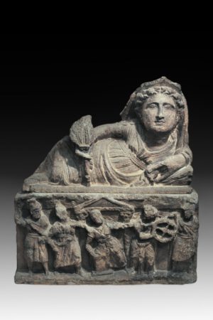 ETRUSCAN TUFF STONE FUNERARY URN
