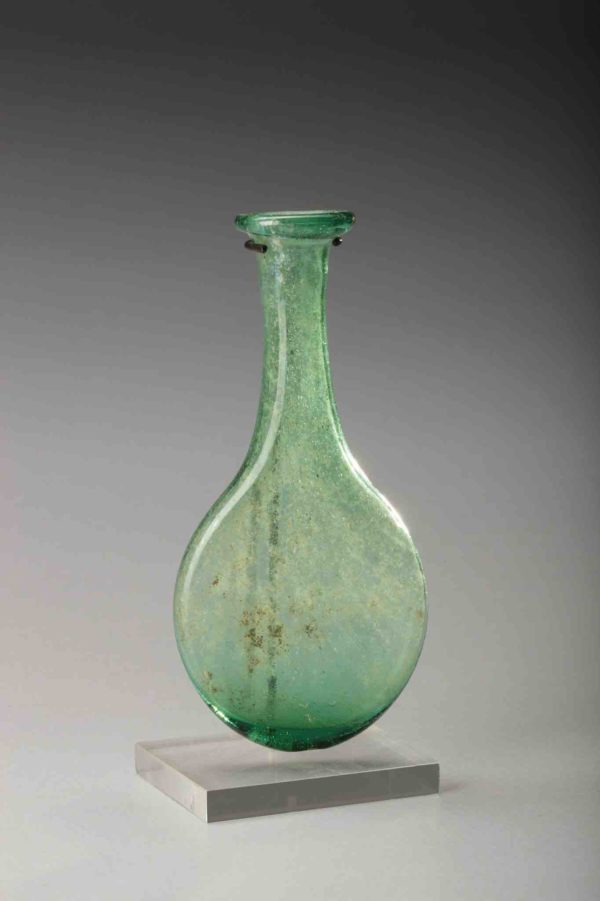 roman small blue-green pilgrim flask